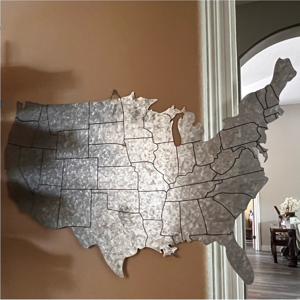 Galvanized Metal USA map cutout-Showcase your travels/plan next -Ready to hang